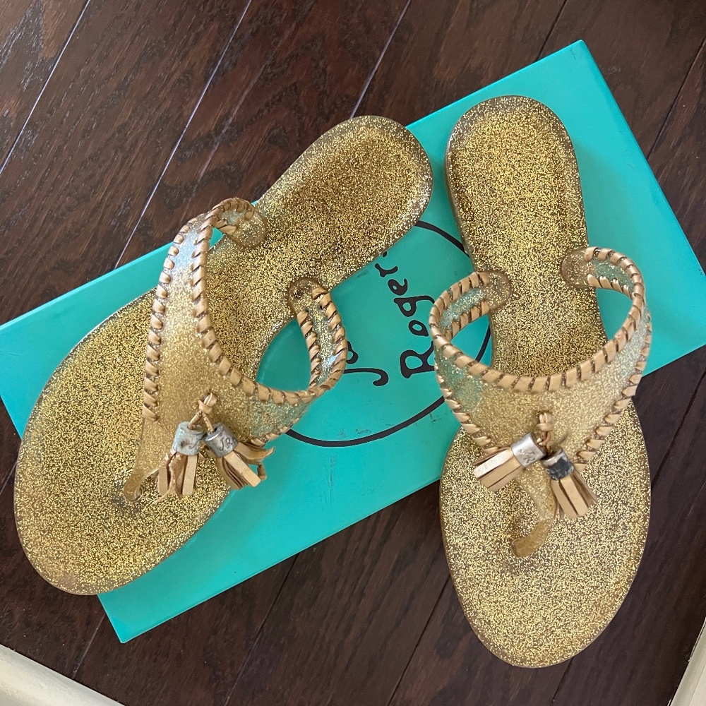 Jack Rogers Alana Gold Jelly Flip Flop Slipper Sandal, Size 6M